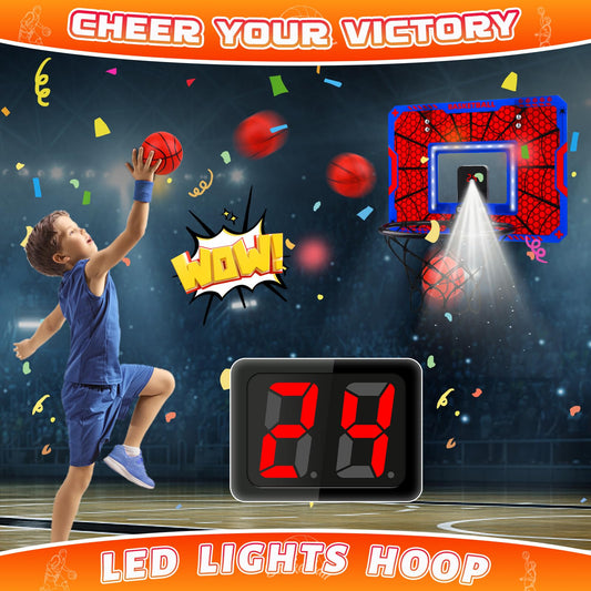 Biulotter over-door hoop showing dunk action for quick practice.
