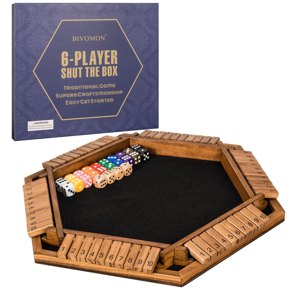 BIVOMON shut-the-box board with natural wood finish for durable family play.