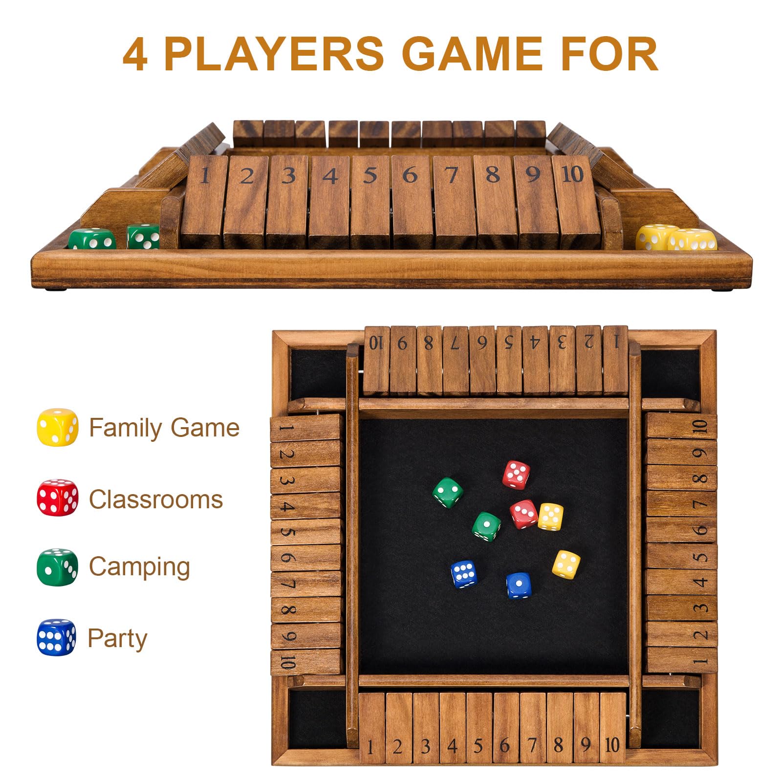 BIVOMON Shut The Box soft felt pad reduces noise during play.