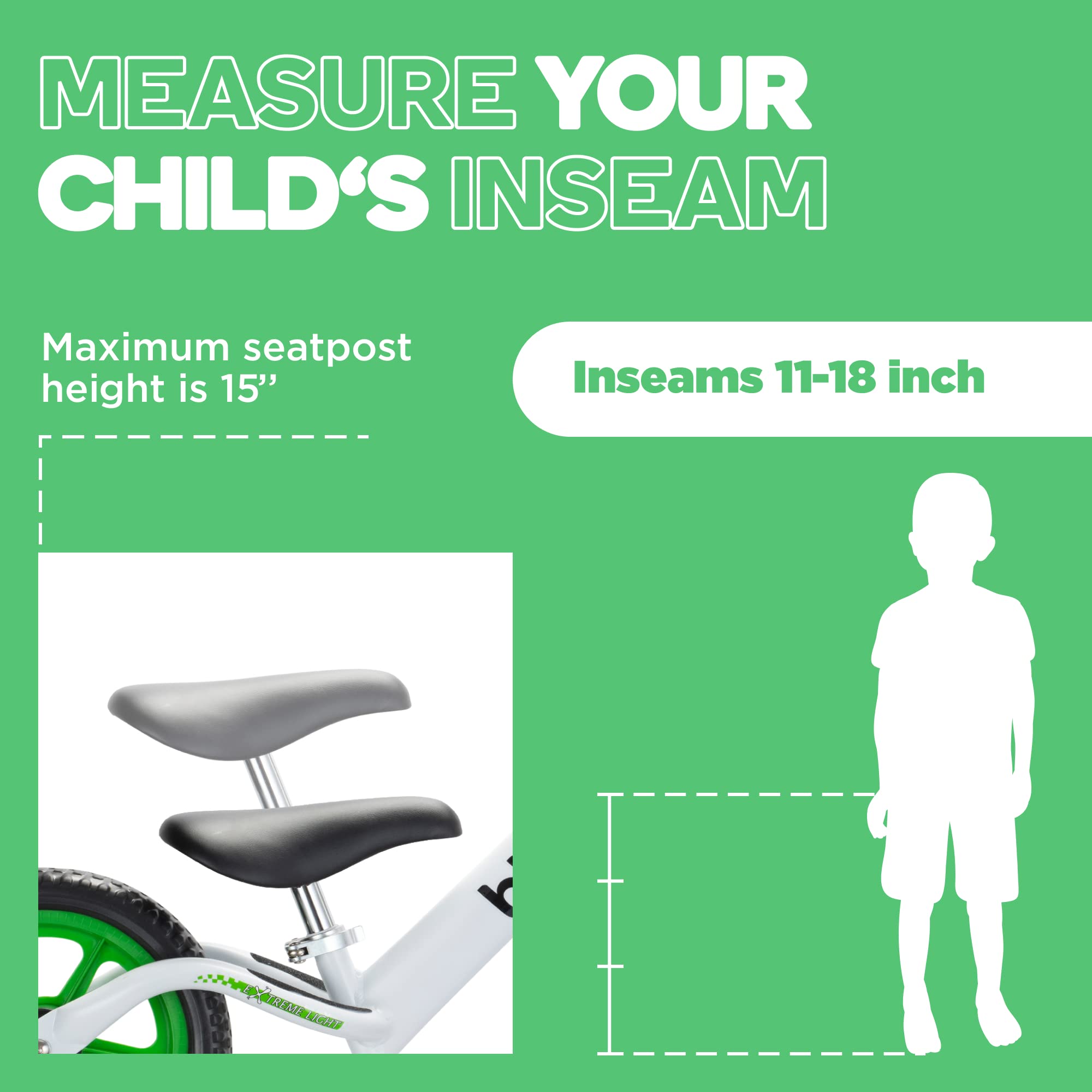 Bixe aluminum balance bike green handlebars illustrate secure grip and easy setup