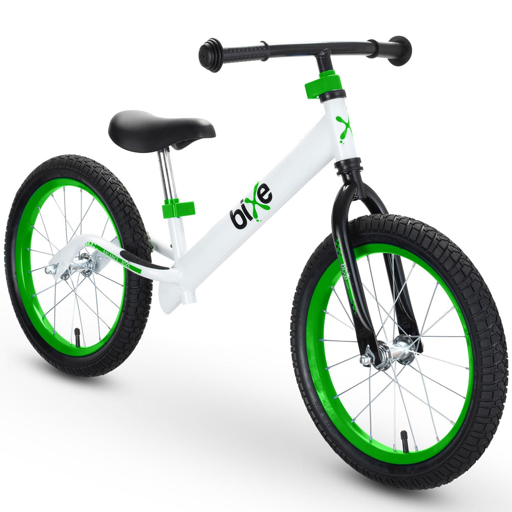 Bixe Balance Bike 16-front view shows a sturdy frame for building balance.