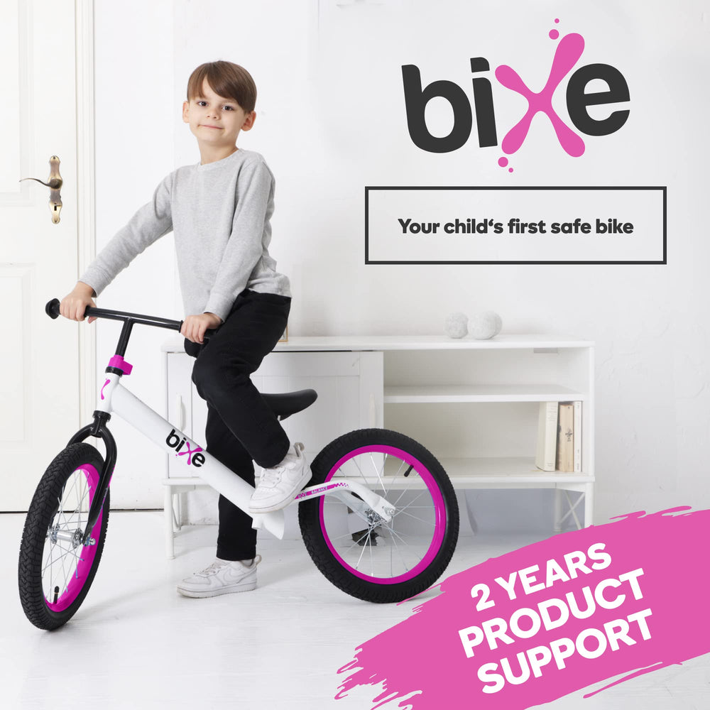 Bixe Balance Bike pink packaging detail signals ready-to-ride delivery.