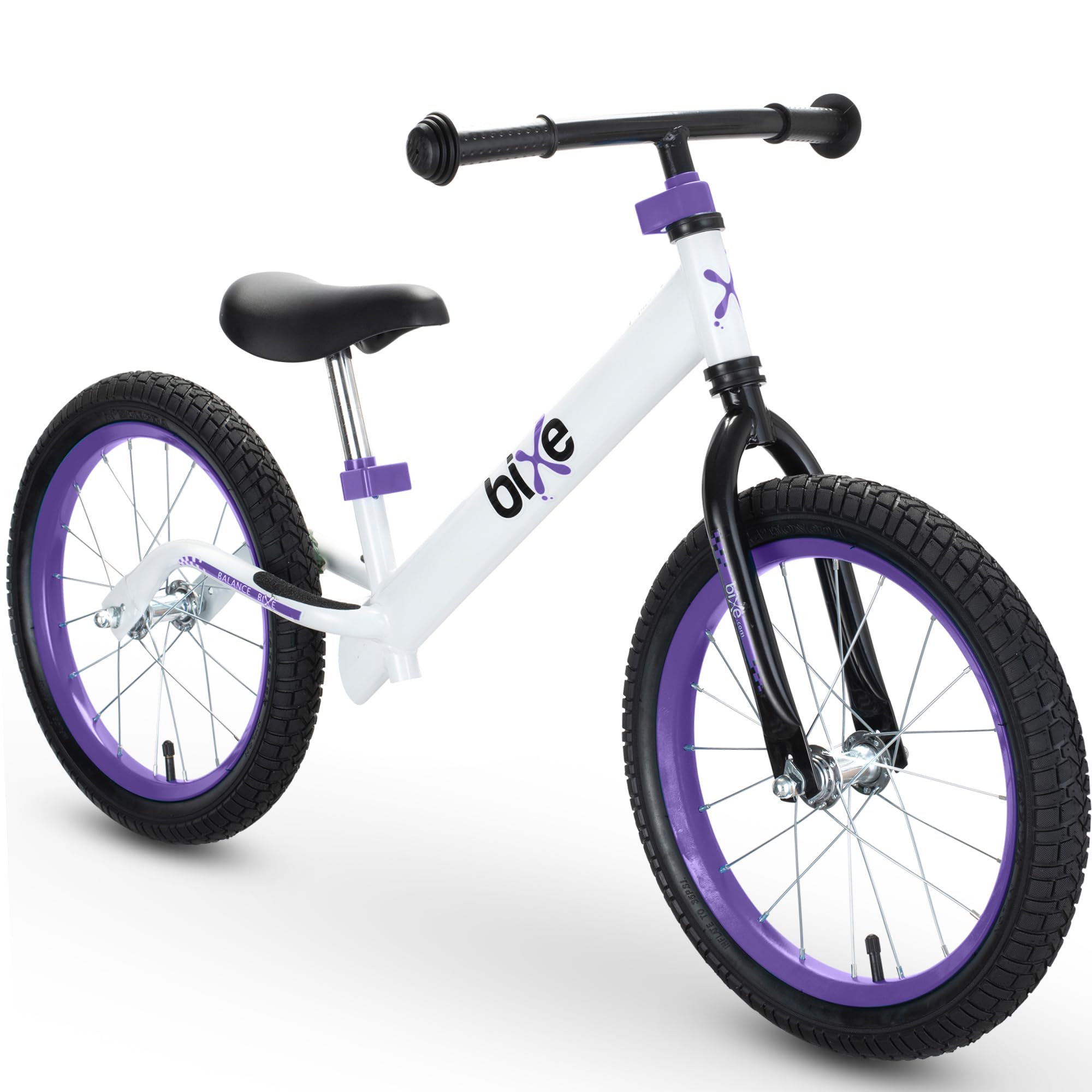 Bixe Balance Bike 16-inch purple front view showing easy balance learning
