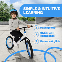 Bixe Balance Bike blue finish presents kid-friendly styling.