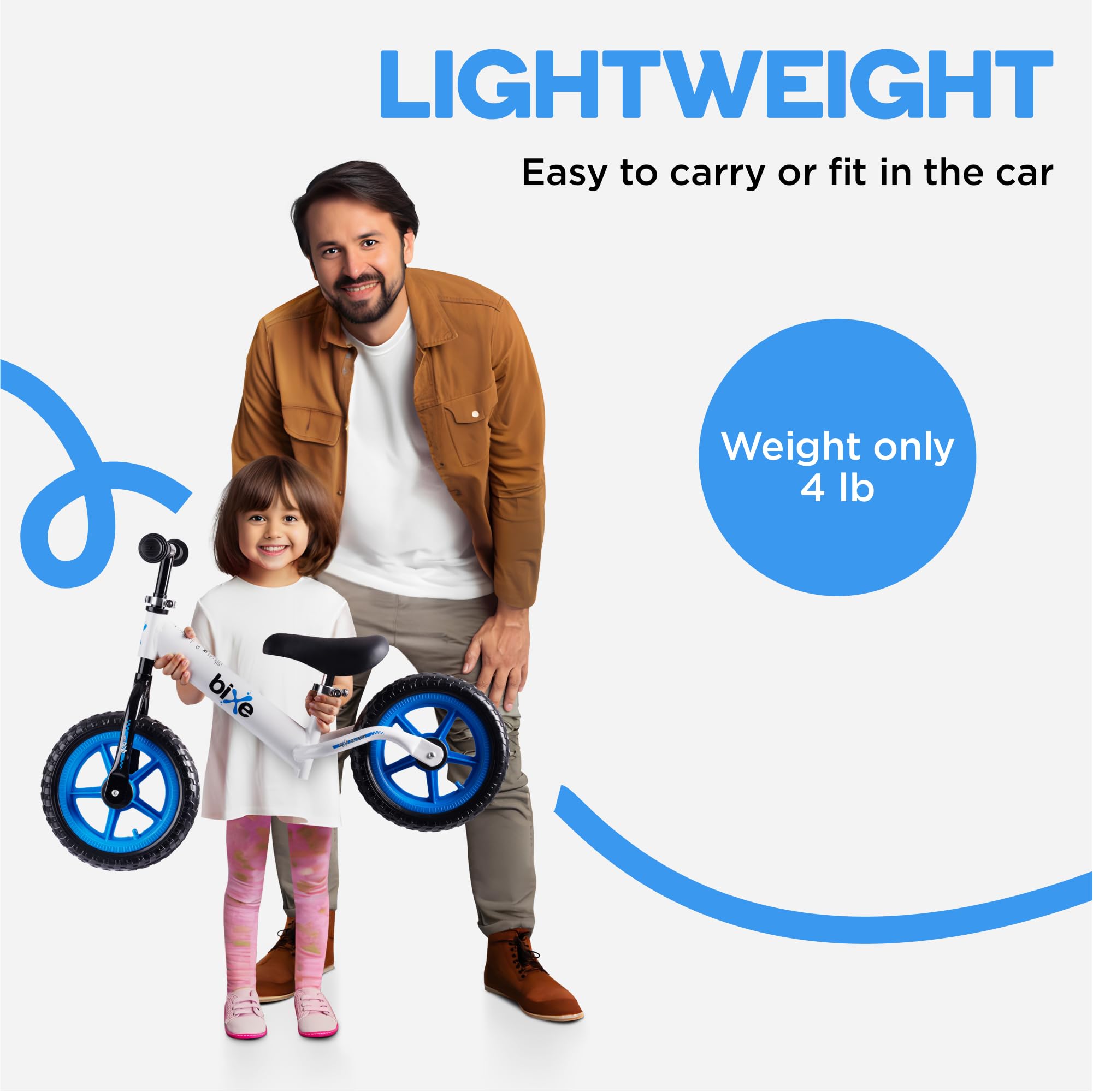 Bixe balance bike compact lightweight design eases transport and storage.