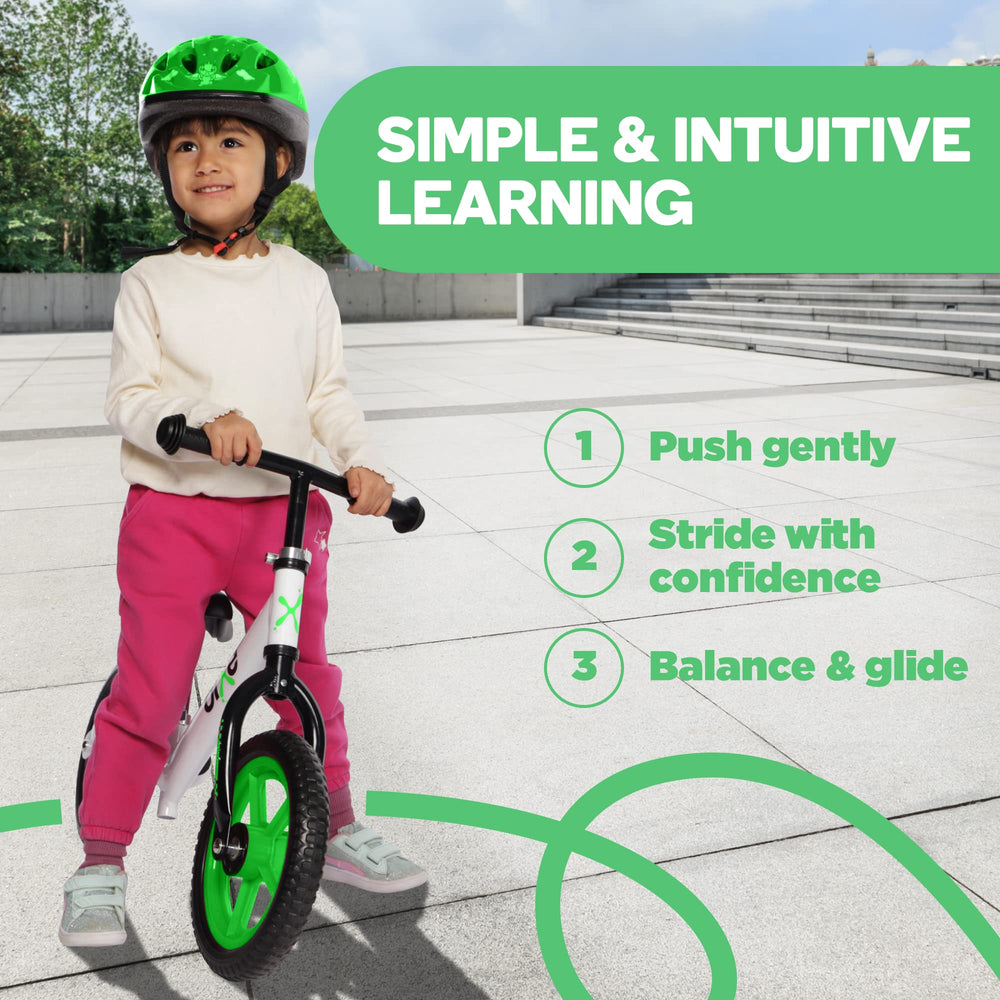 Bixe balance bike green assembly with wrench for quick, tool-assisted setup