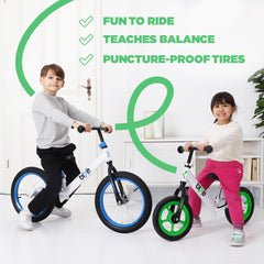 Bixe balance bike green wheels close-up emphasizes durable, washer-equipped wheels