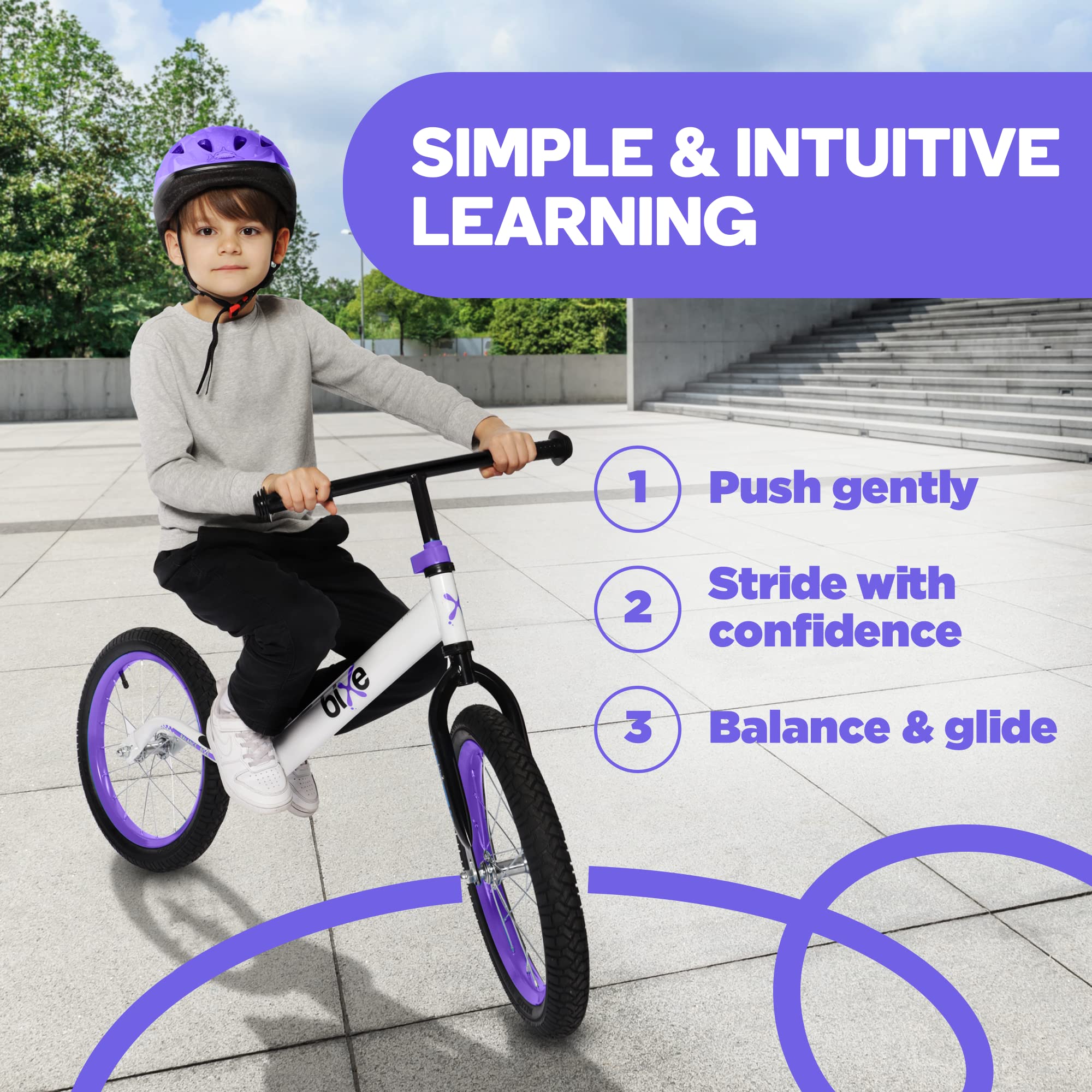 Purple Bixe bike suited for kids 4 to 9 for playful riding