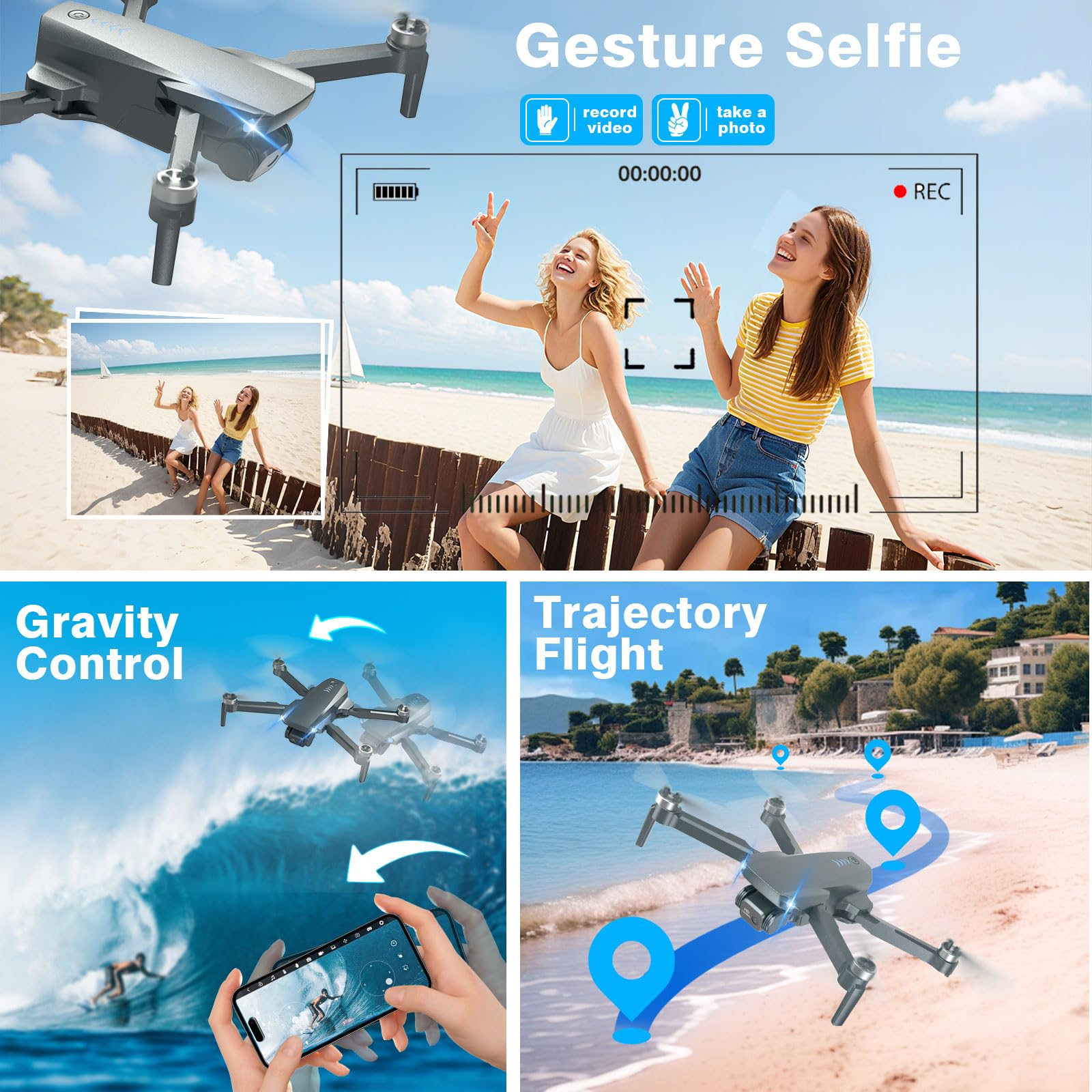 BKiy drone supports voice control and gesture selfies for hands-free shots.