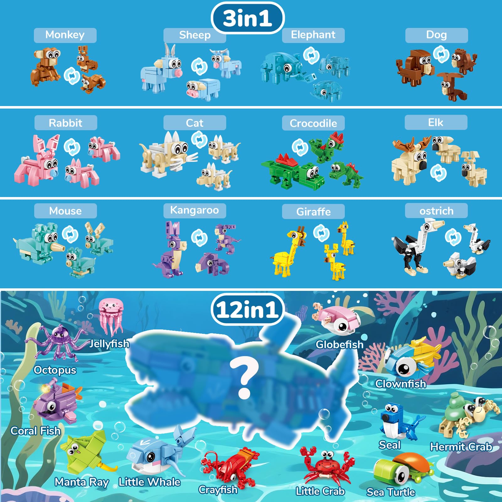 Bklved transforming land animals enabling three play modes to boost creativity