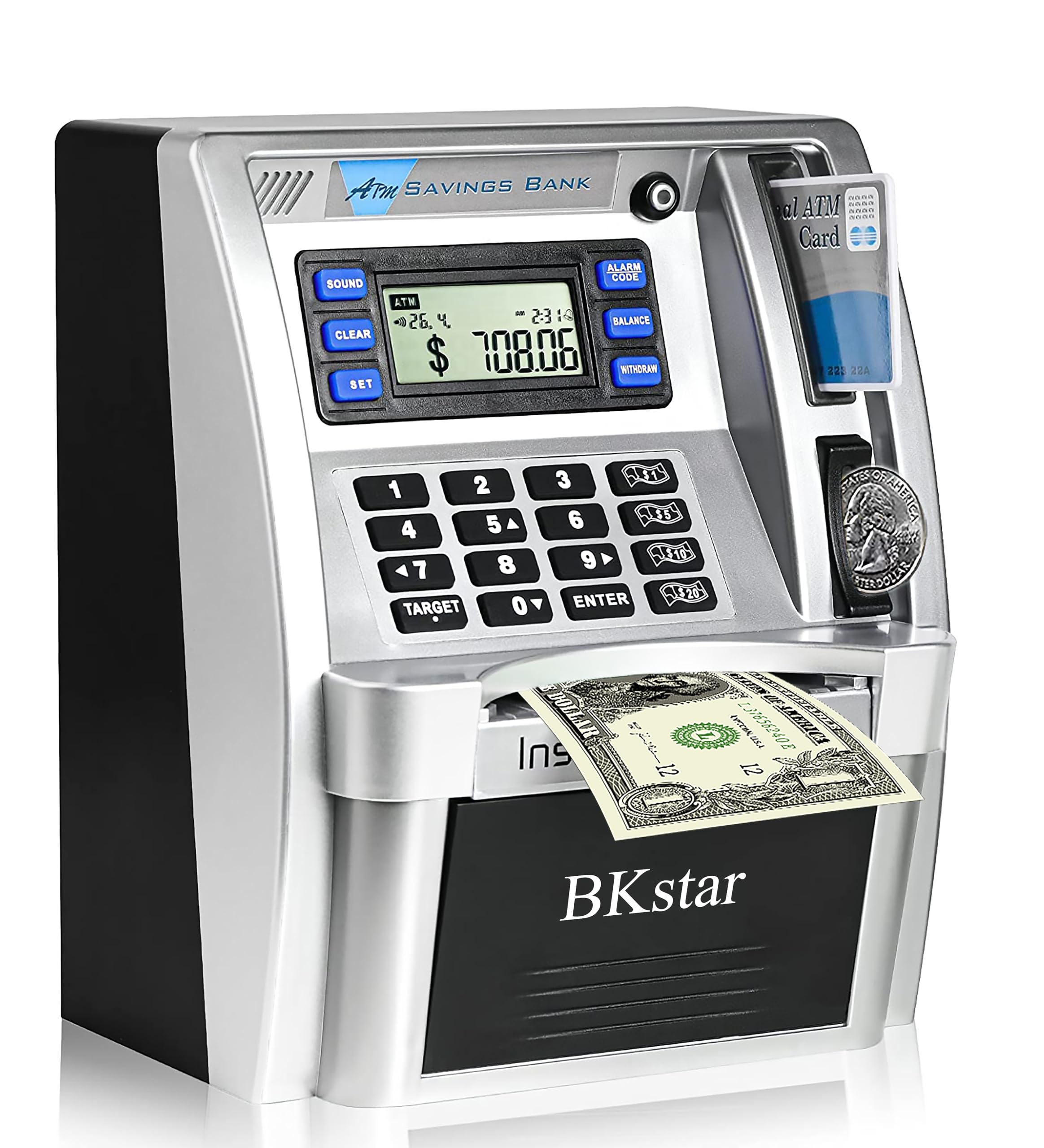 BKstar Kids Talking ATM Piggy Bank with voice prompts for saving.