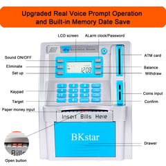 BKstar Kids Talking Blue ATM Piggy Bank debit-card slot enables pretend payments