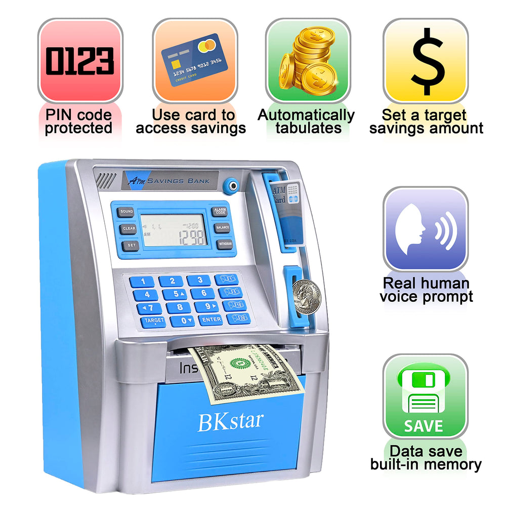 BKstar ATM piggy bank open drawer showing auto-opening deposit feature