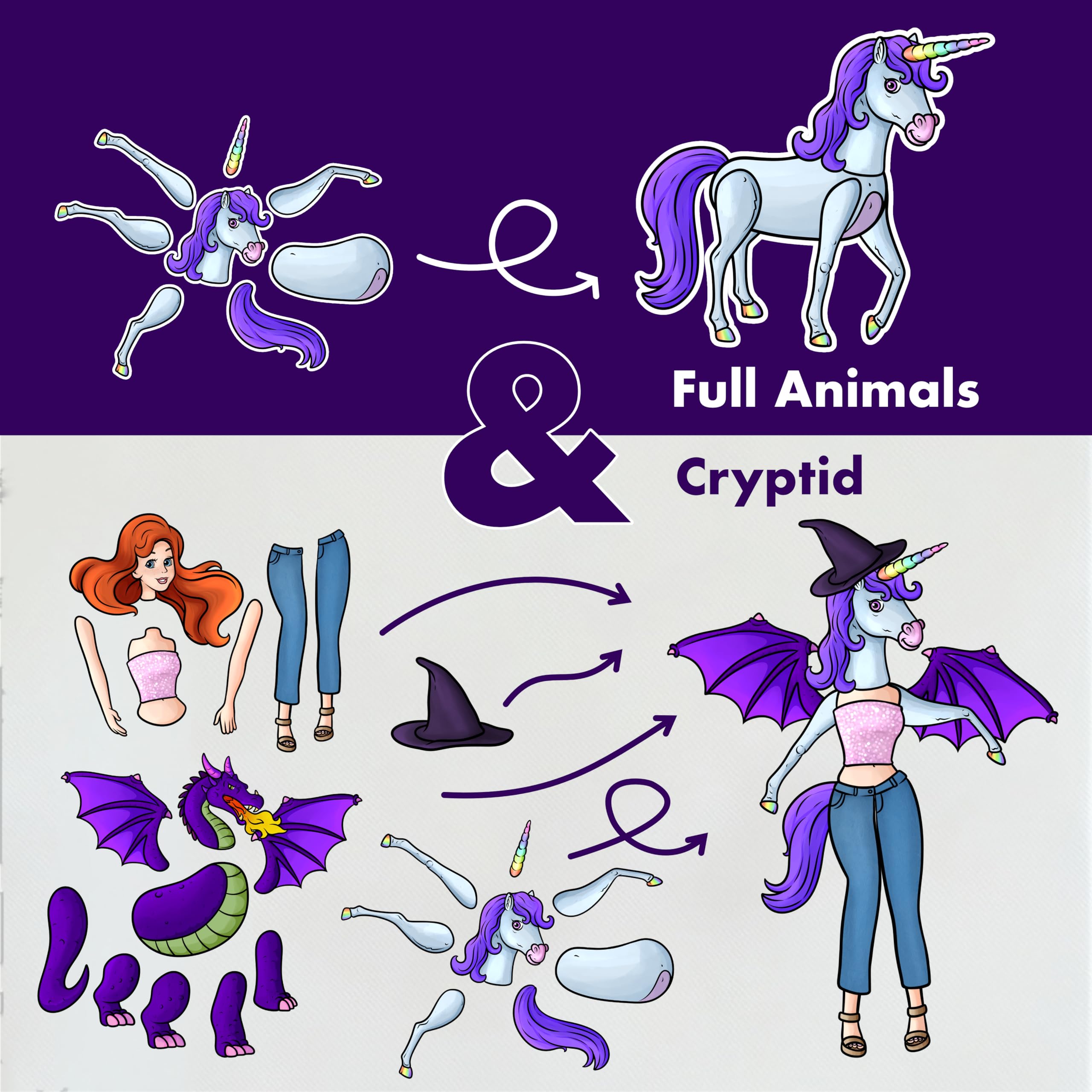 BLASTFORCRAFTS interchangeable pieces for mix-and-match cryptids.