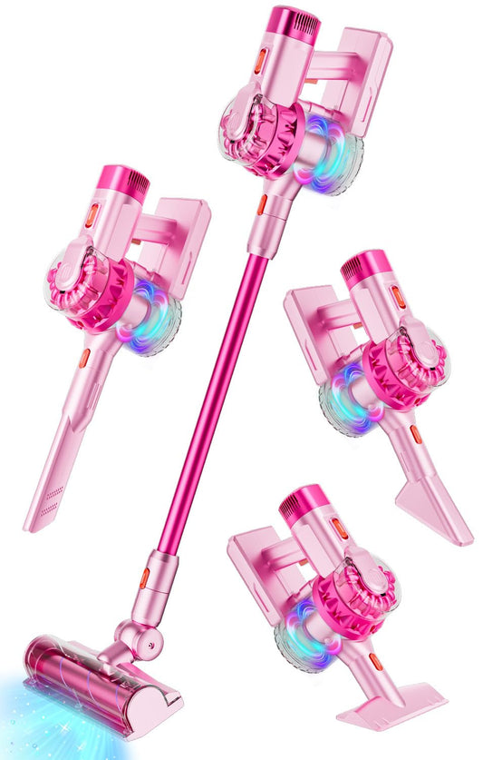 BLAXTEM 4-in-1 kids vacuum pink for pretend play and gentle suction