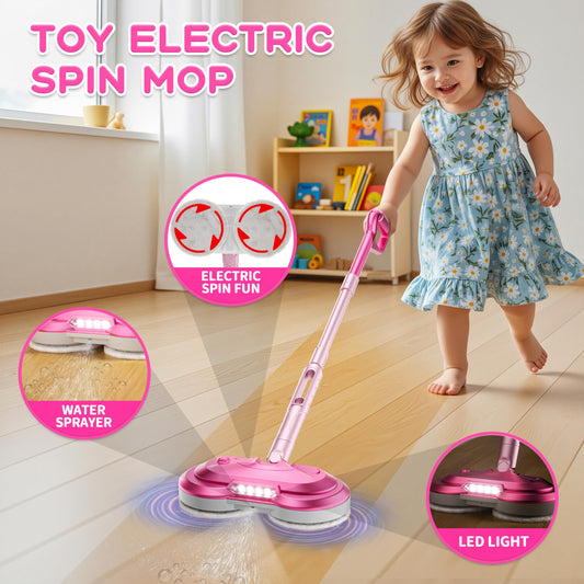 BLAXTEM mop toy demonstrating spray function for realistic play
