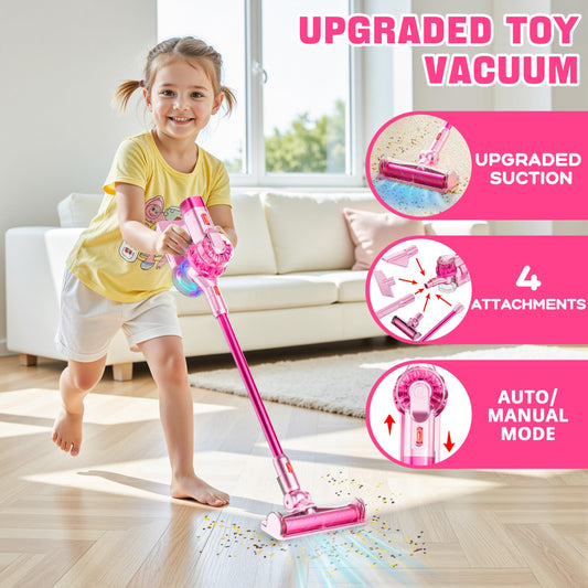 BLAXTEM toy vacuum with roller attachment supports pretend cleaning on carpets