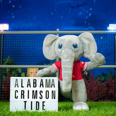 Bleacher Creatures Alabama Elephant plush shows team logos in vivid Alabama Crimson Tide colors.