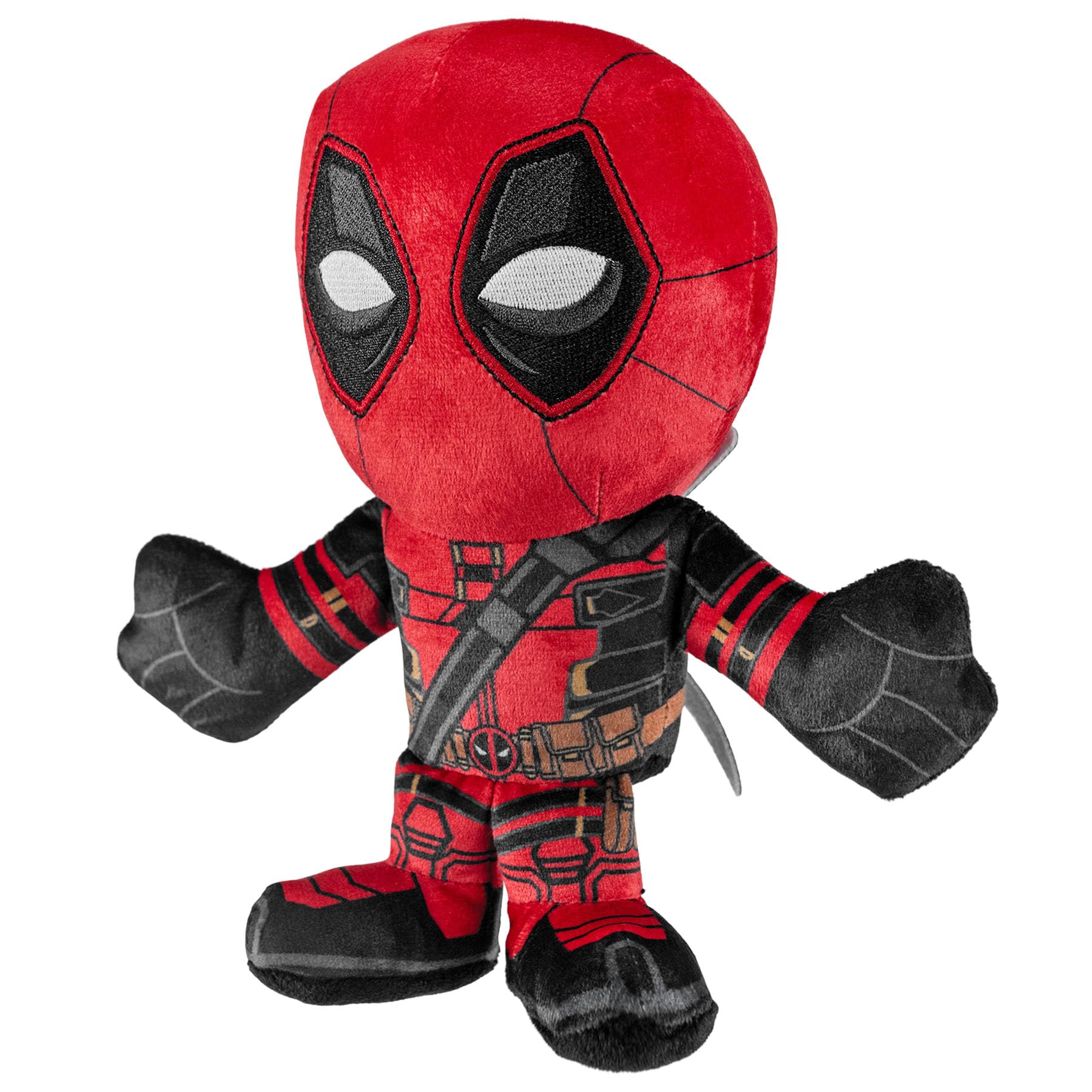 Bleacher Creatures Deadpool plush with bean bag bottom for stable seating.