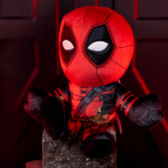 Bleacher Creatures Deadpool plush in crystal velboa fabric, soft to touch.