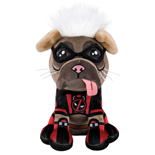 Bleacher Creatures Deadpool Dogpool plush sits upright for display and easy shelf appeal