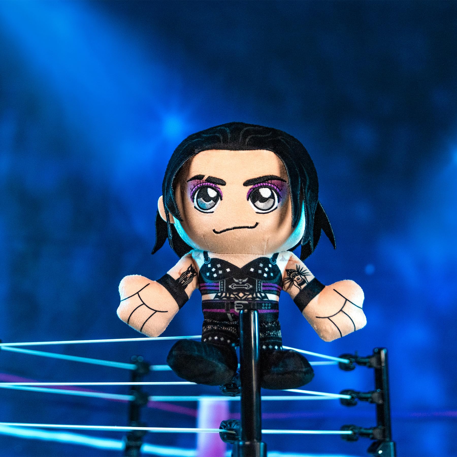 Bleacher Creatures Rhea Ripley plush side view highlights cute profile for shelves