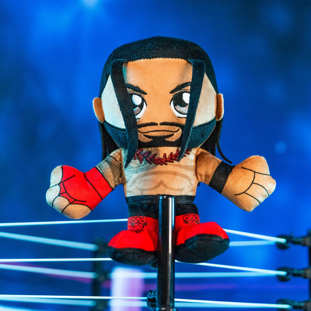 Bleacher Creatures Roman Reigns chibi design plush ready for display on shelf or desk