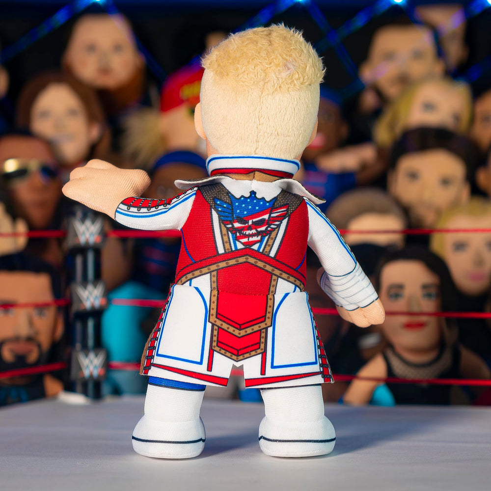 Bleacher Creatures Cody Rhodes 10-inch plush packaging highlights licensed character