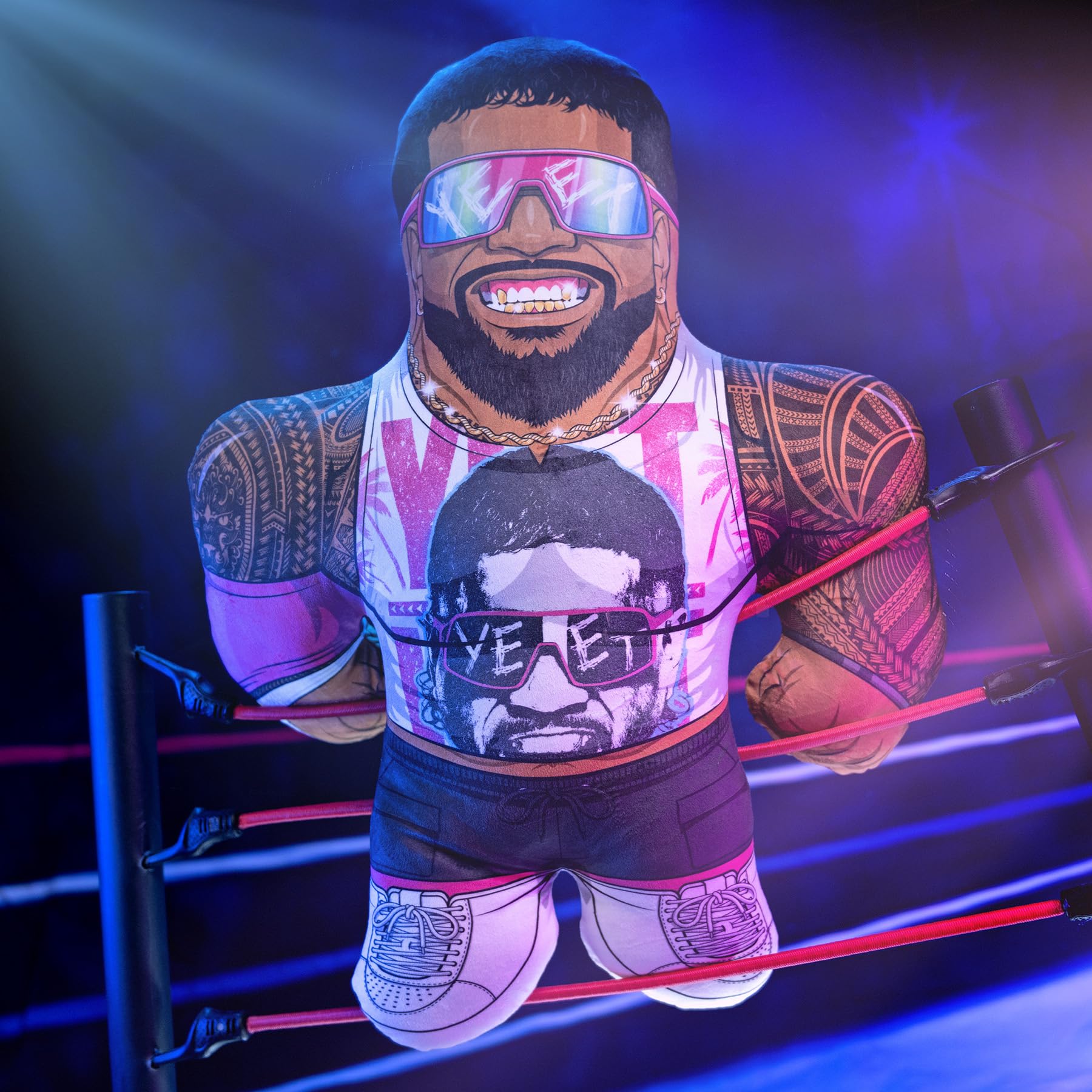 Bleacher Creatures Jey Uso full-body figure perfect for play and reenactment moments.