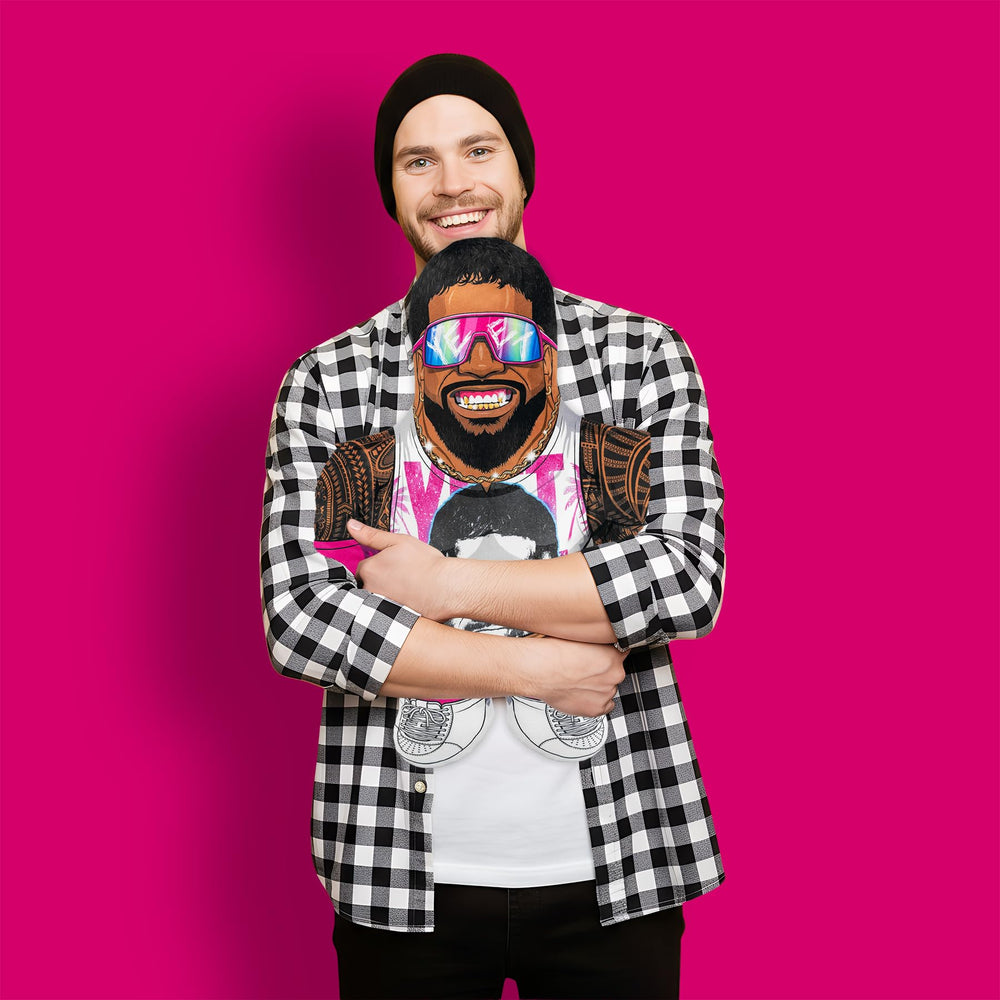 Bleacher Creatures Jey Uso plush grillz detail emphasizes authentic look for display.