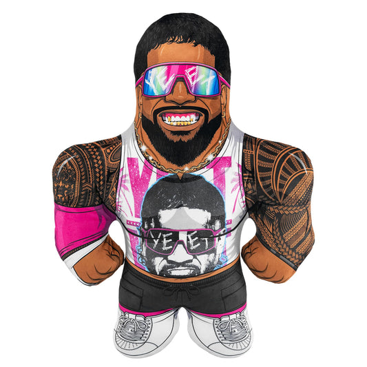 Bleacher Creatures Jey Uso 24-inch plush tattoo detail highlights bold WWE style.