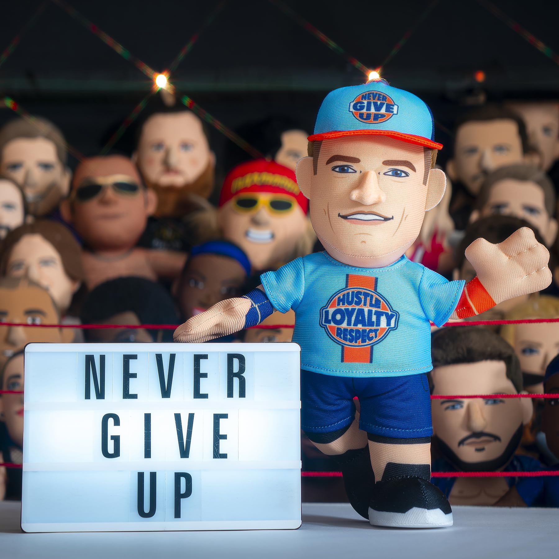 Bleacher Creatures John Cena 10-inch plush, side view, great for action poses and shelf display.