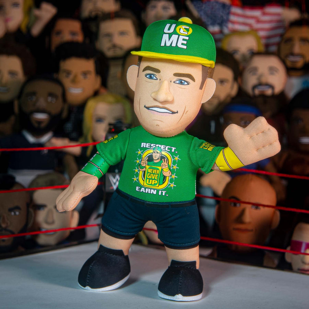 WWE John Cena plush side view highlights height and compact 10-inch design.