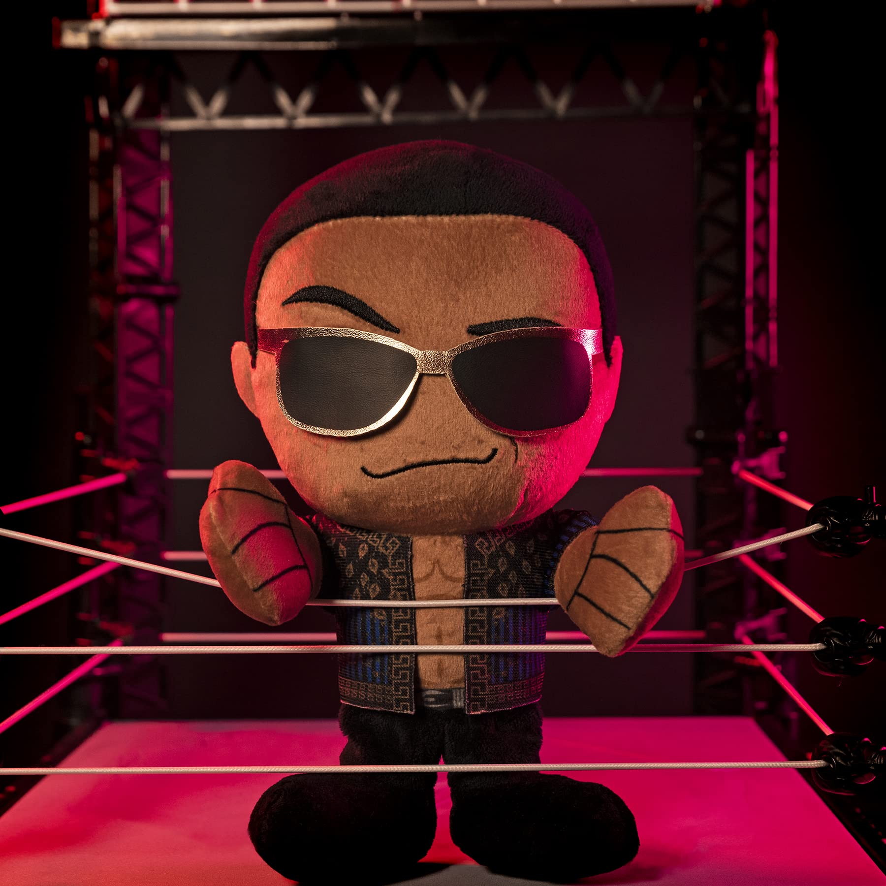 Bleacher Creatures WWE Old School Rock Kuricha plush action pose for display and play.