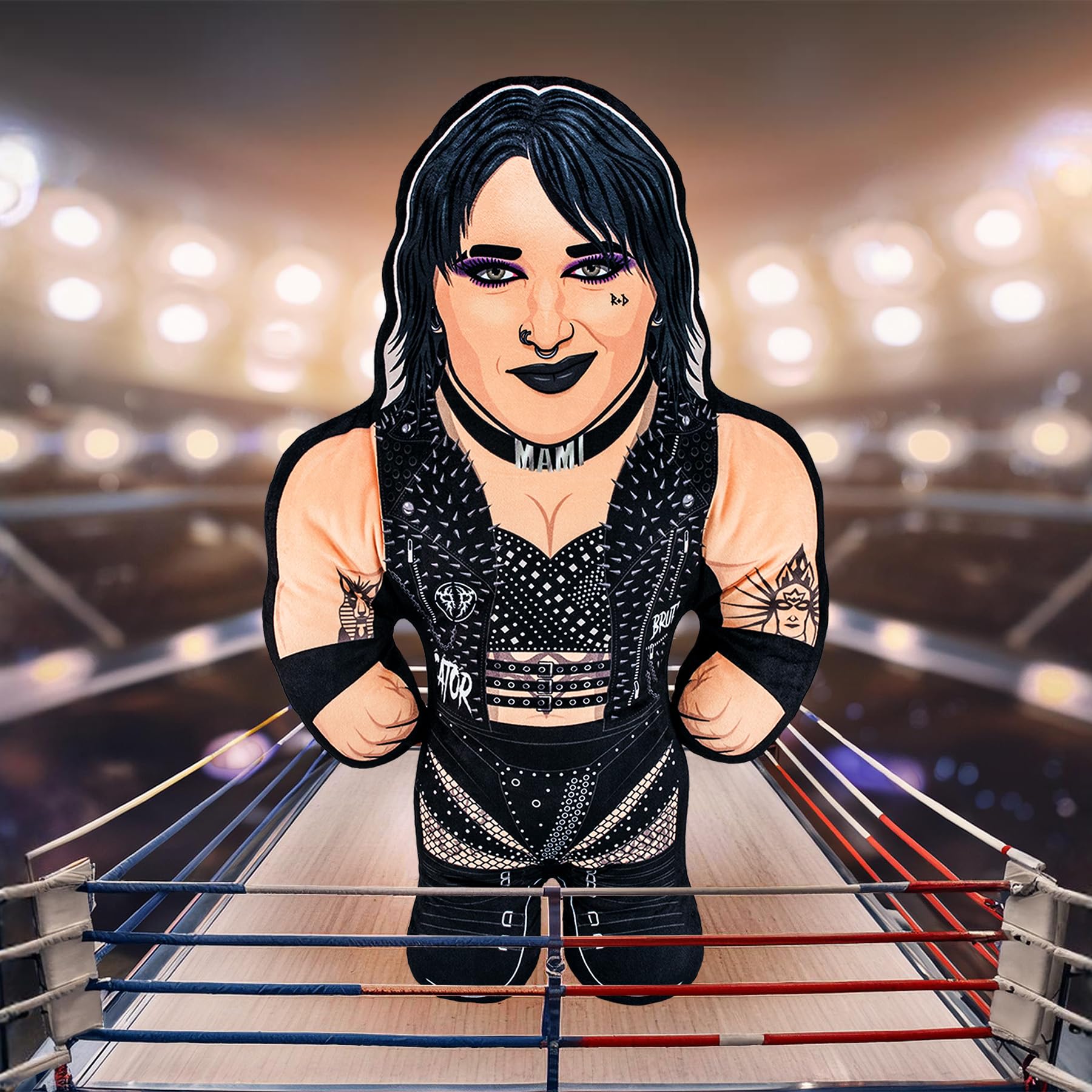 Bleacher Creatures WWE Rhea Ripley 24-Inch Bleacher Buddy emblem and details evoke arena energy