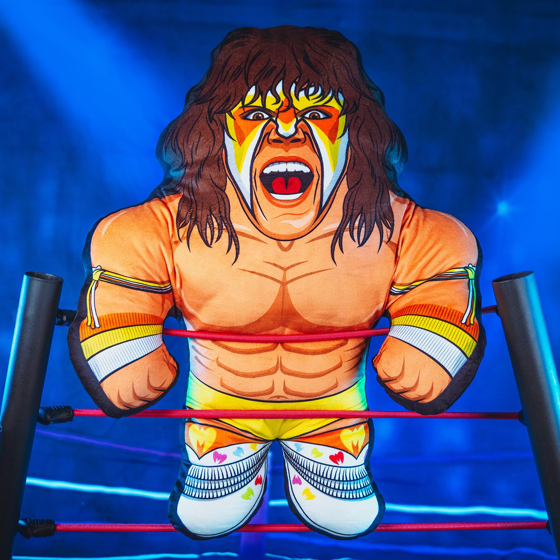 Bleacher Creatures WWE Ultimate Warrior 24-inch Bleacher Buddy, detail shot, soft fabric texture.