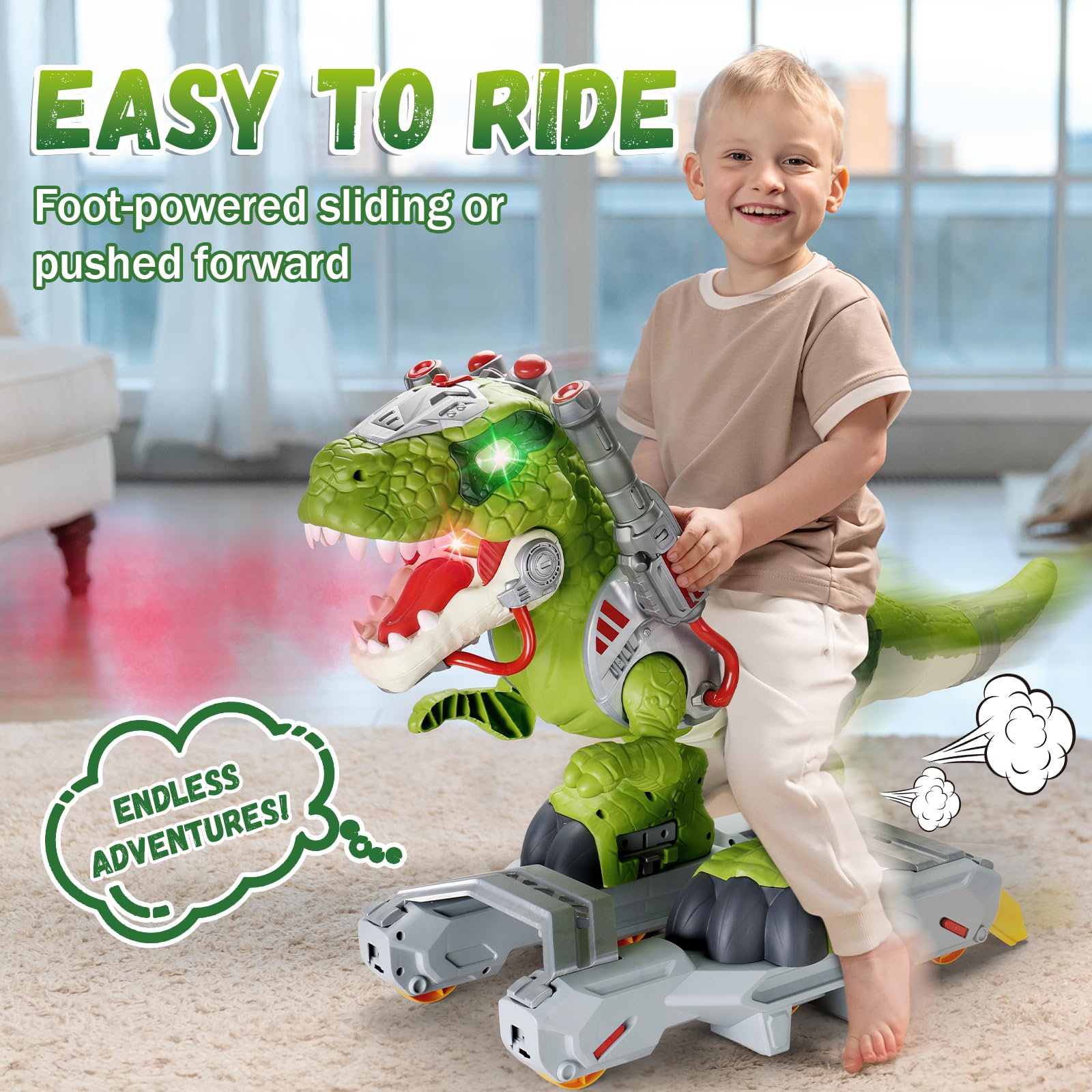 BLF FUN Dinosaur Ride On Toy Car, gift-ready packaging ideal for birthdays or holidays.