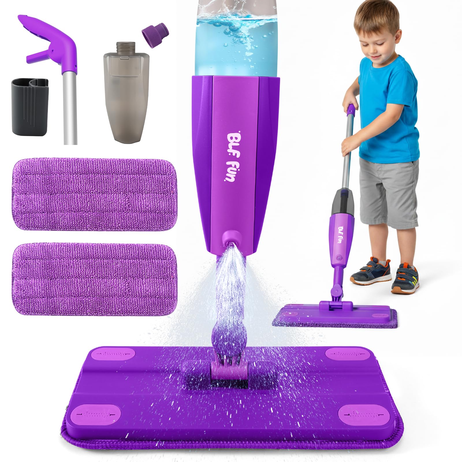 BLF FUN Kids Spray Mop purple assembly aids easy setup for young learners.