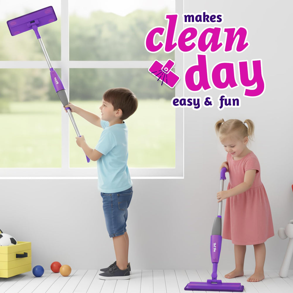 BLF FUN Kids Spray Mop purple mini measuring cup adds realistic cleaning steps.