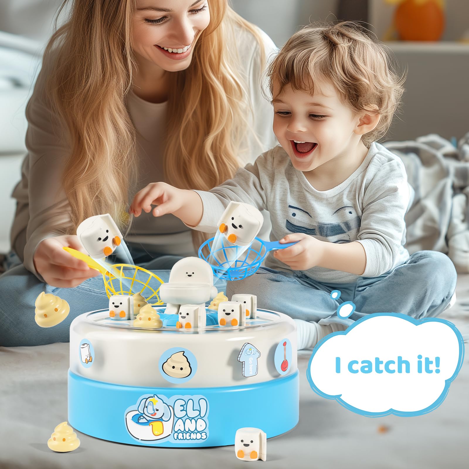 BLF FUN includes toilet toy, nets, and rolls for interactive catching games.