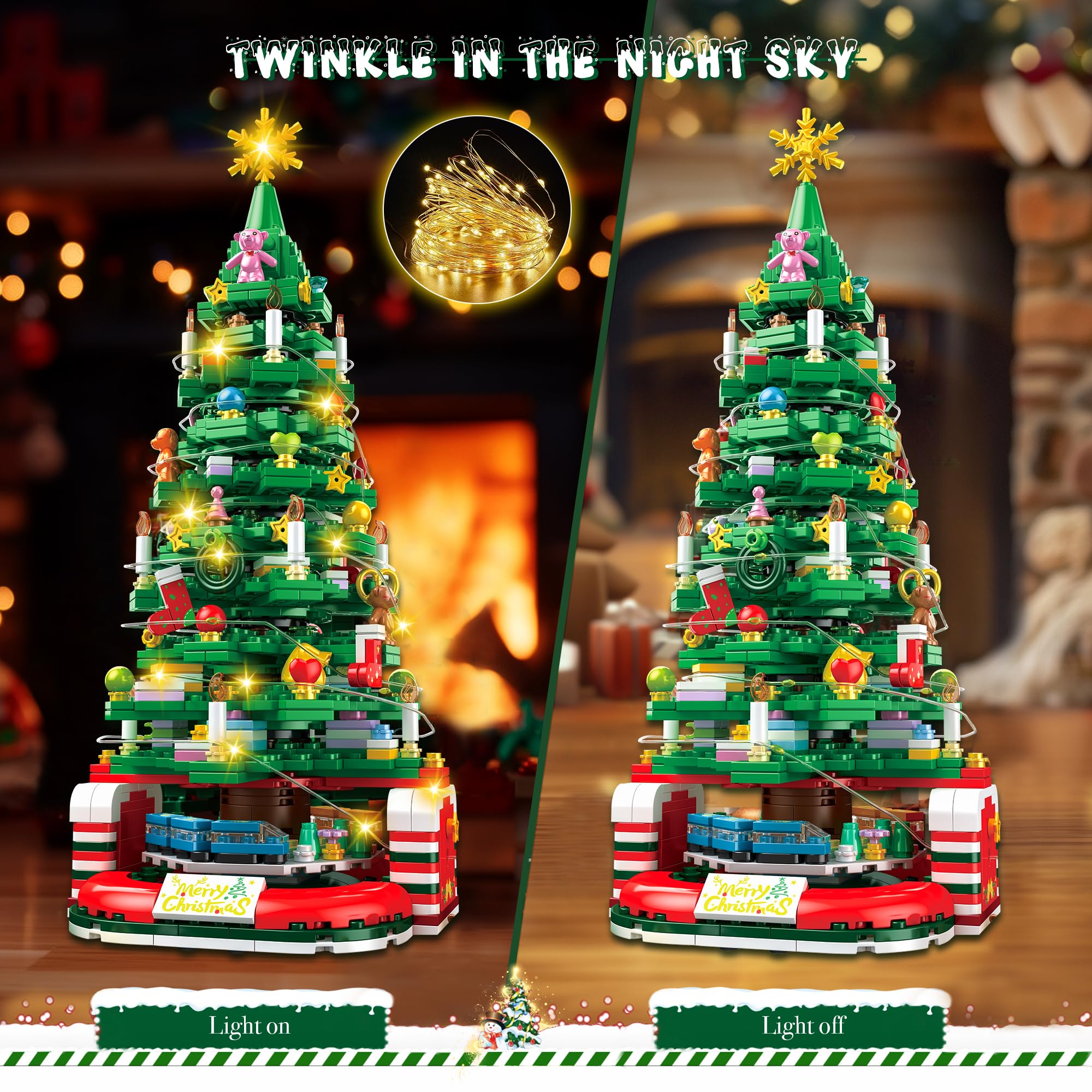 BLIFToi Christmas Tree Building Set rotating train under tree for dynamic holiday charm
