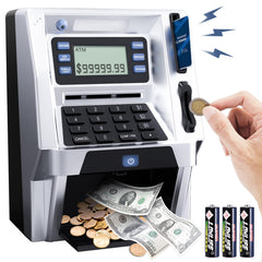 Blingbin upgraded ATM piggy bank front view showing real-money storage for kids.