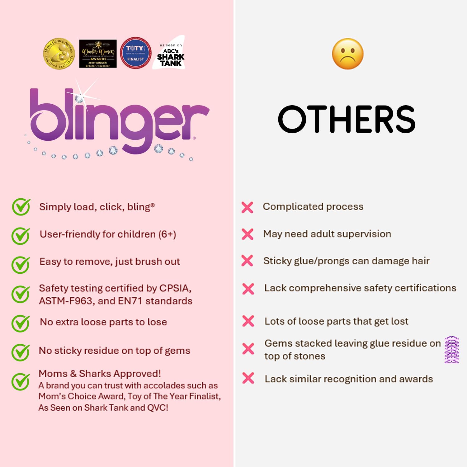 Blinger gems with hair-friendly adhesive stay put and brush out cleanly.
