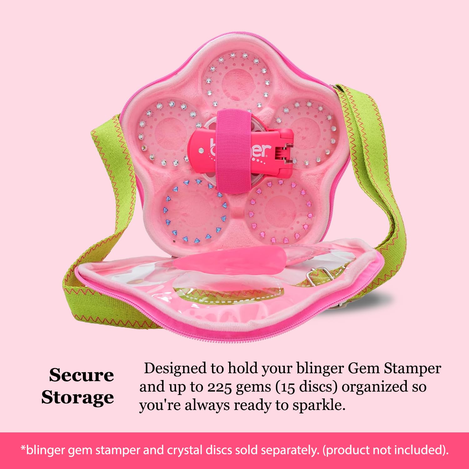 blinger Flower Carry Case interior showing space for gems and 15 discs
