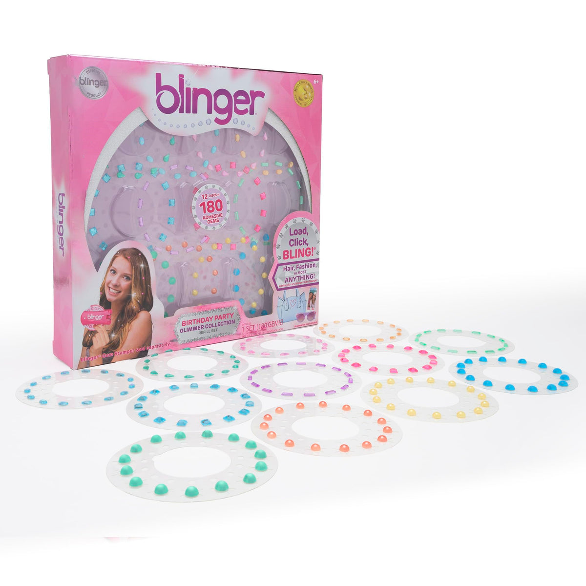 Blinger Glimmer refill pack with vibrant multicolor gems for sparkling hair styling.