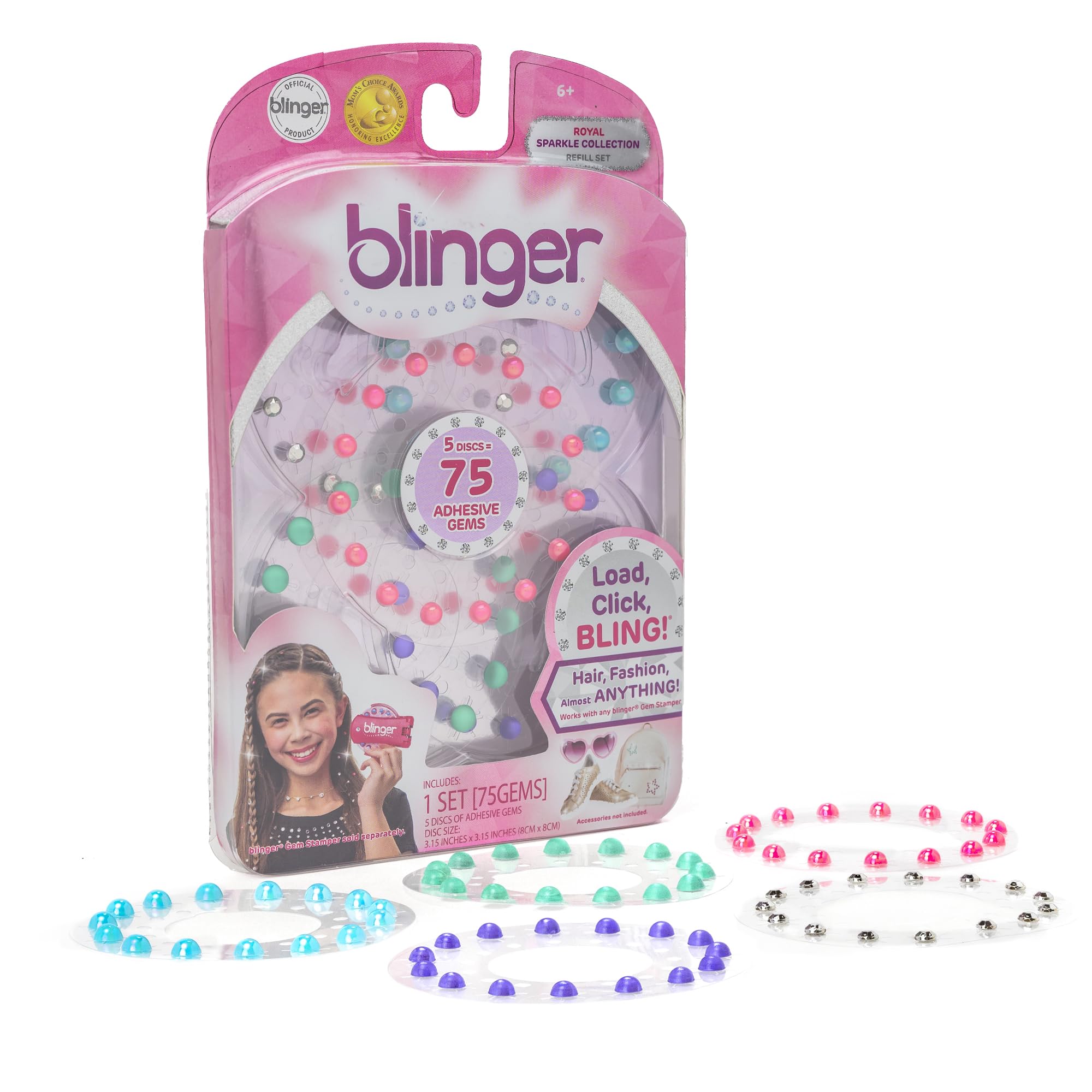 Blinger Sparkle Collection refill pack with 75 rhinestones in 5 discs for quick glam touchups.