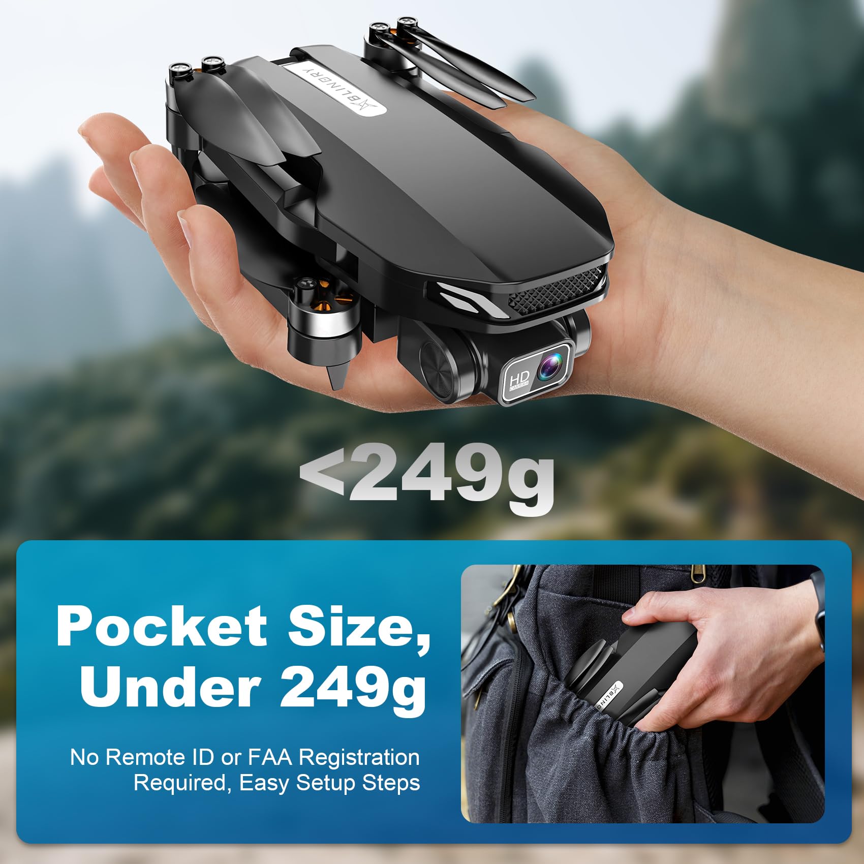 BLINORY drone two batteries for extended flight time up to 32 minutes