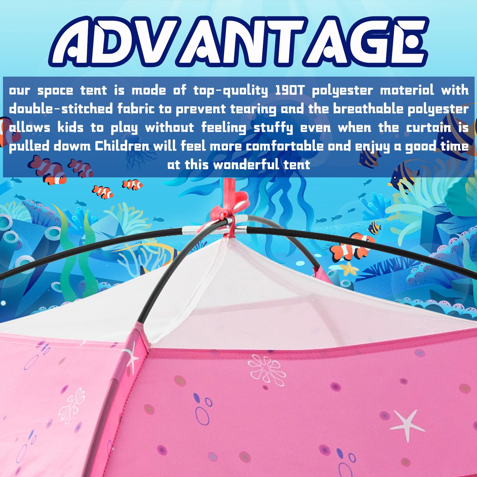 BLINWORLD Mermaid Tent sturdy fiberglass rods for flexible play
