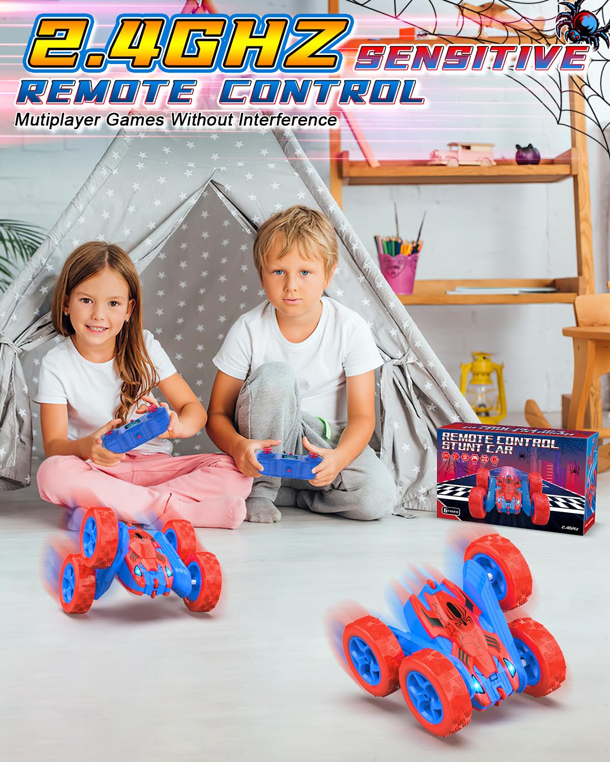 Blissbud Spider RC Car 360 rotation demo shows two-sided racing action