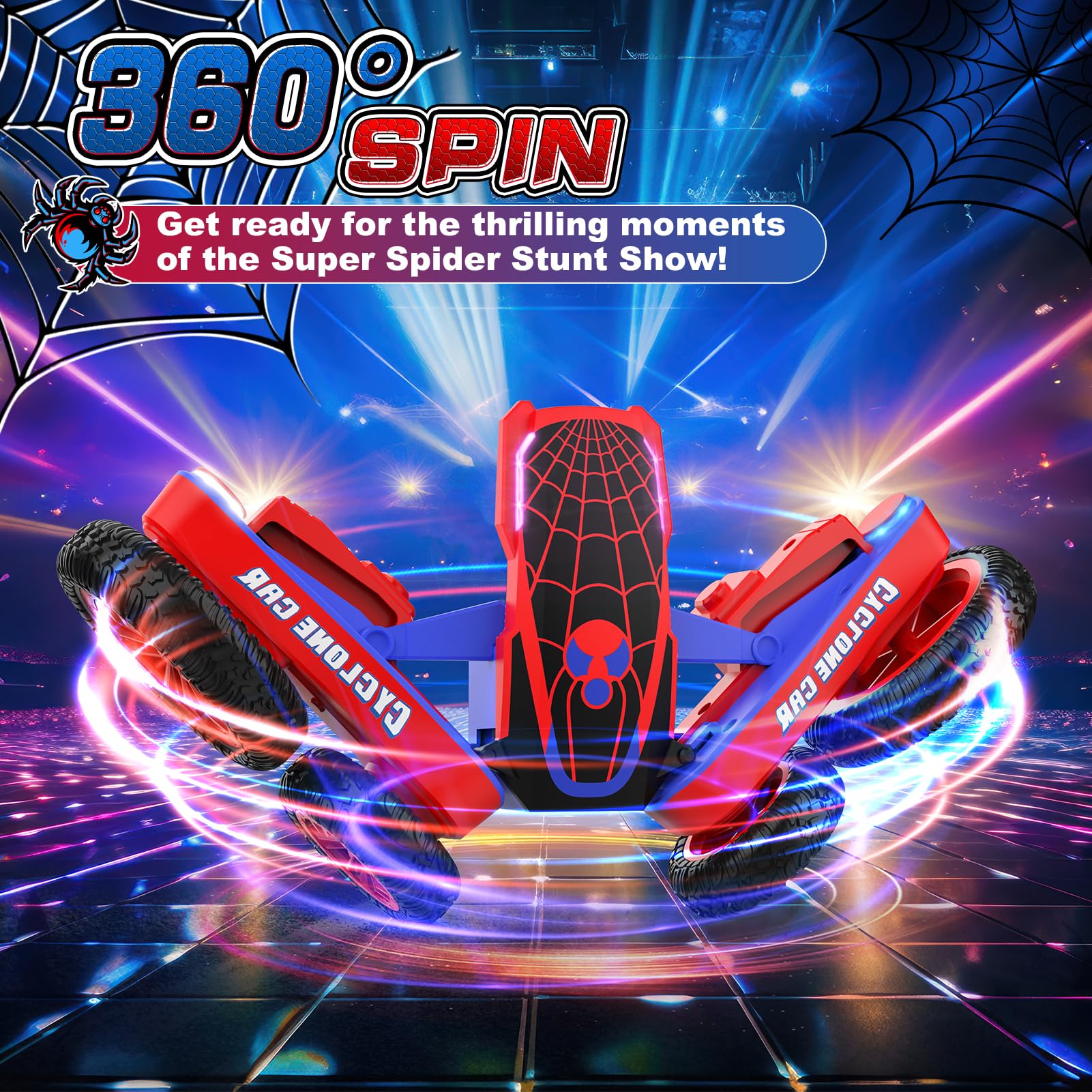 Blissbud Spider RC car in indoor-use scenario highlighting safe play